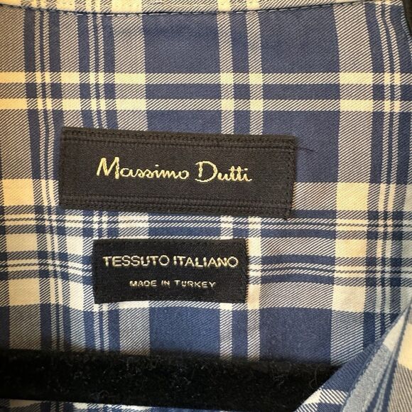 MASSIMO DUTTI Shirt Men's SIZE XL Blue Plaid Tessuto Italiano Cotton - Picture 5 of 9